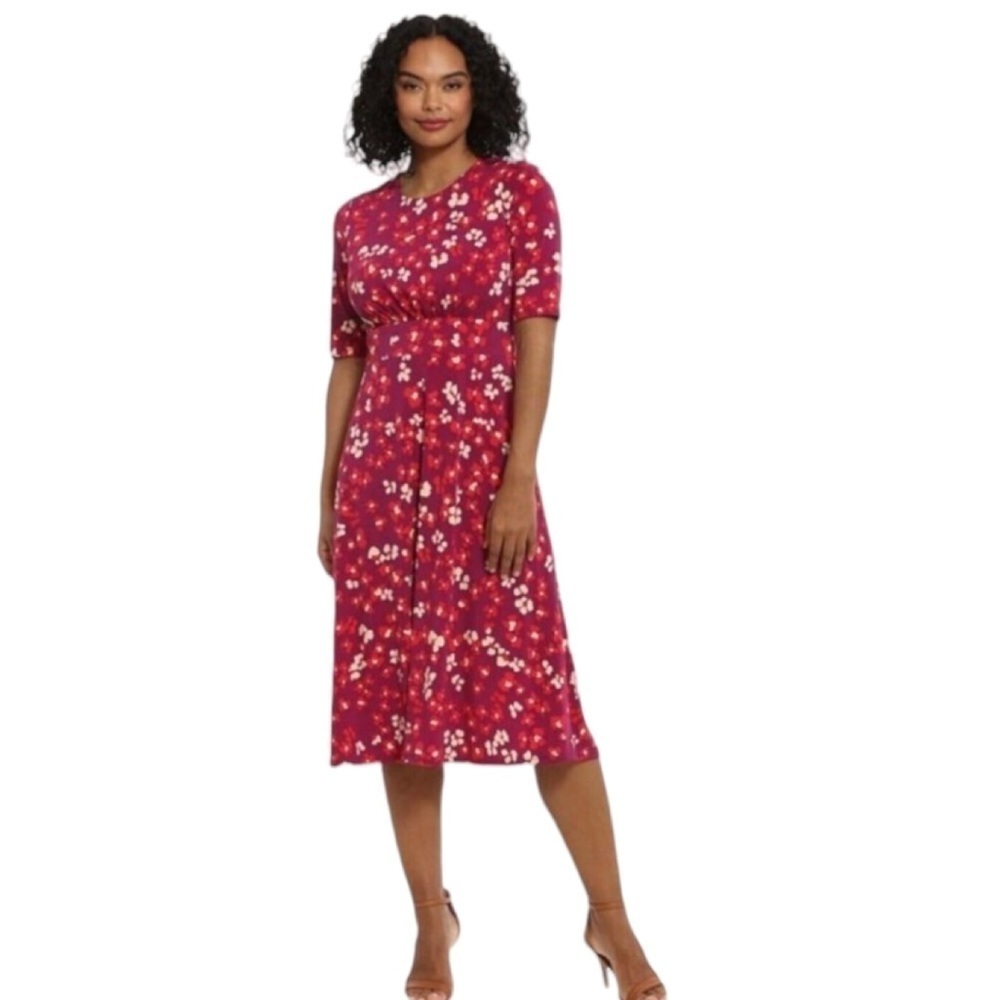 London Times Berry Floral Fit-and-Flare Midi Dress NWT Size 6P